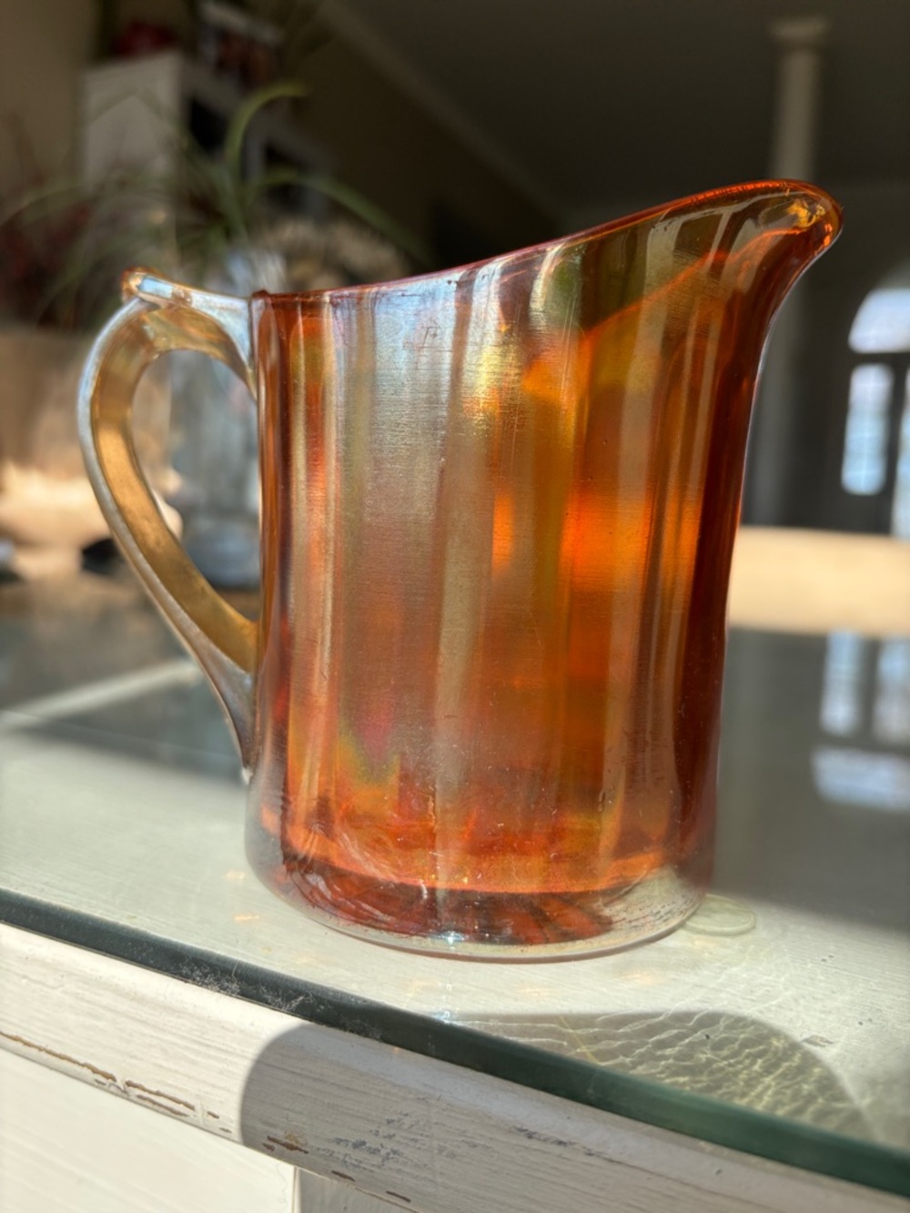 VTG Antique Dugan Carnival Glass Marigold Amber Iridescent Creamer Mini Pitcher